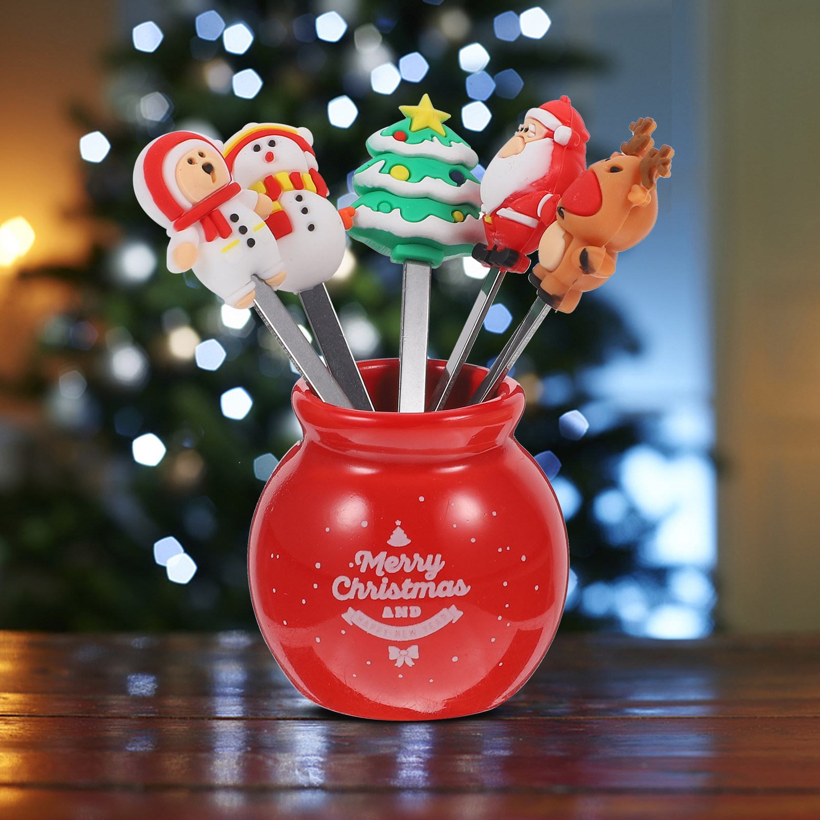 Xmas Food Snacks - 1Set Stainless Steel Fruit Fork Set