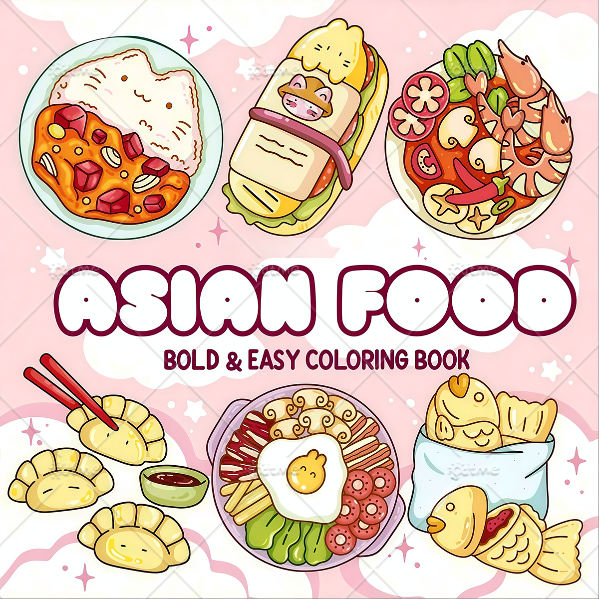 ASIAN Food Bold-easy Patterns  - đánh giá và giá Food Snacks Coloring Book