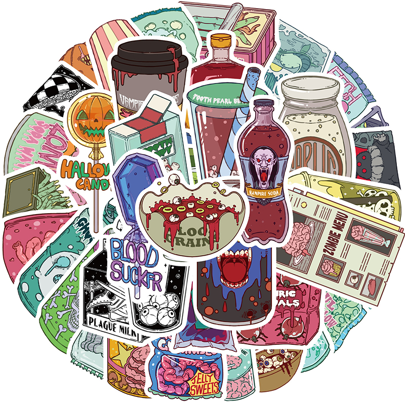 50PCS Zombie Food Stickers Cut - đánh giá và giá Zombie Snacks